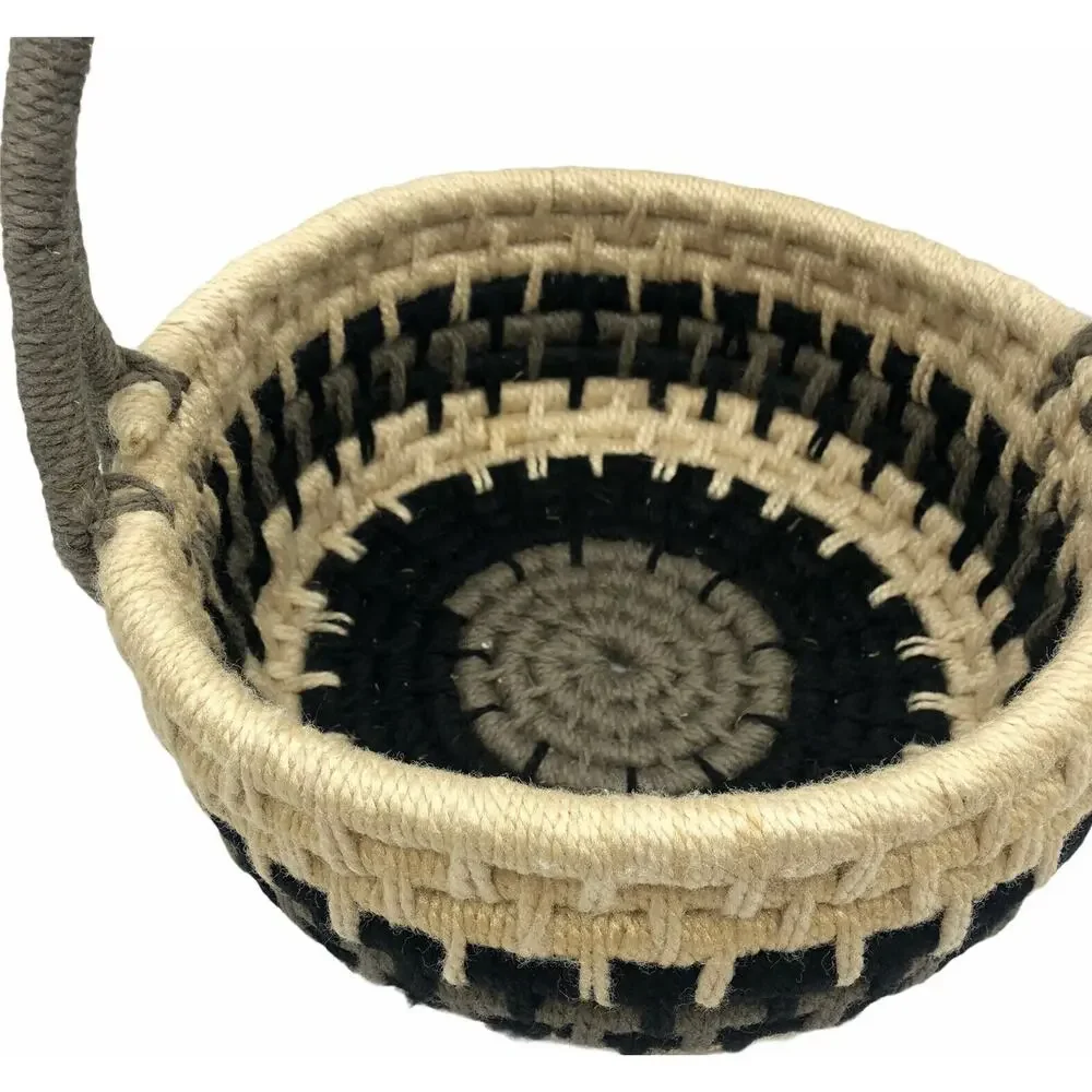 Decorative Coil Yarn Round Basket with Handle 12